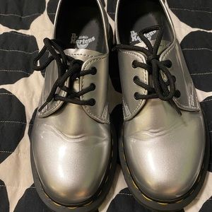 Metallic Silver Vegan Doc Martens Oxfords